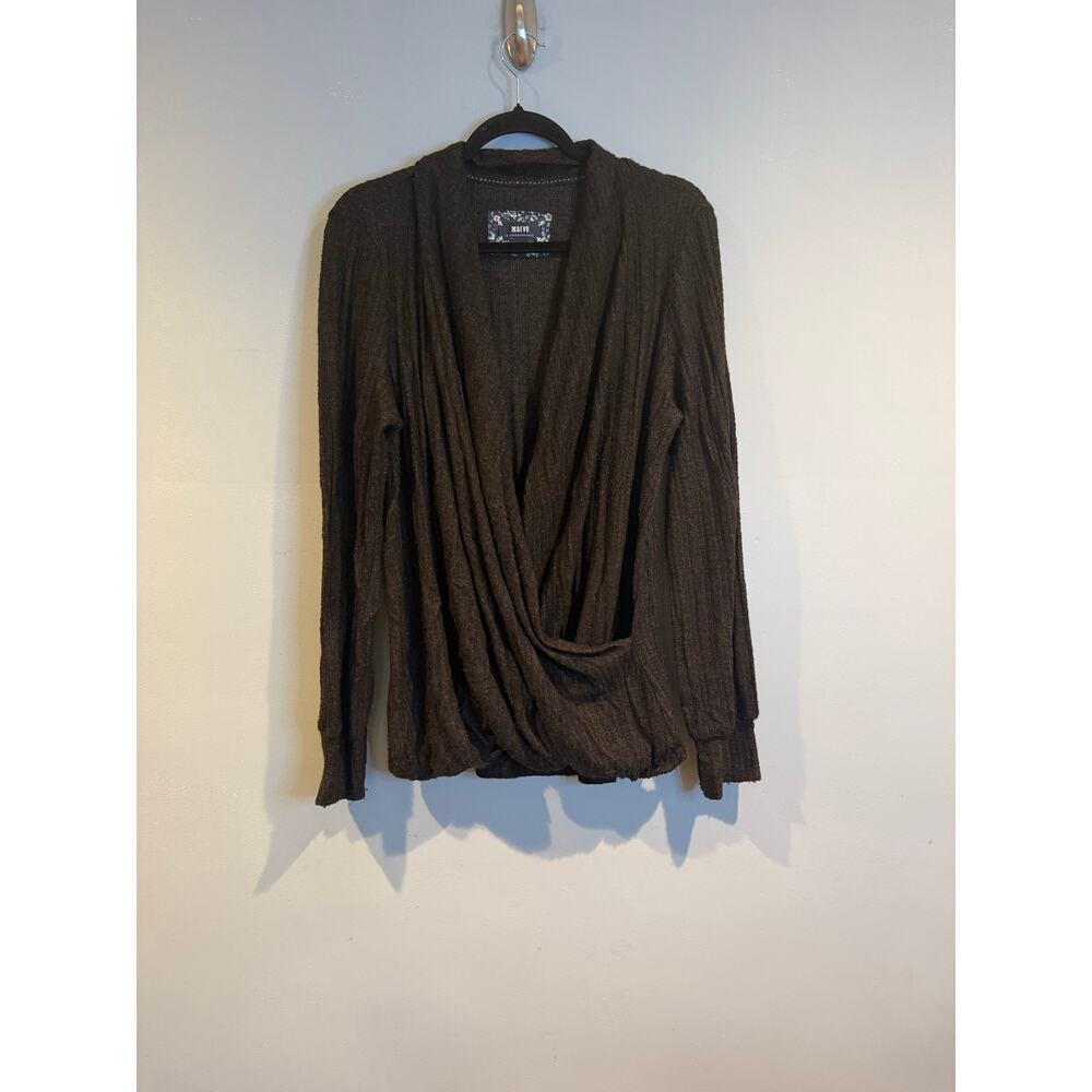 Maeve by Anthropologie Dark Gray Ribbed Drape Front Top – Size L